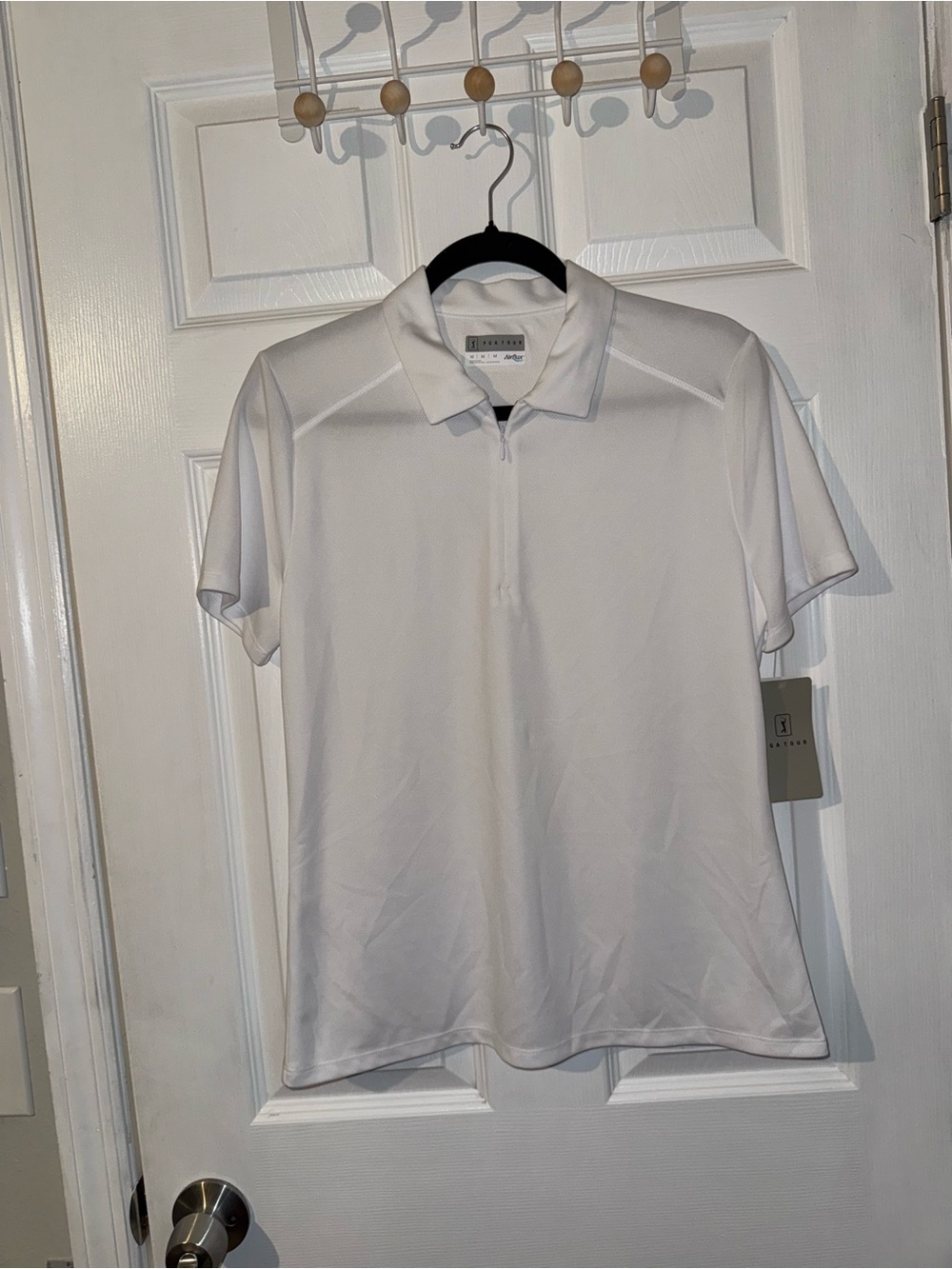 PGA Tour Women’s Golf Polo Shirt White Zip Collar Size Medium Short Sleeve NWT